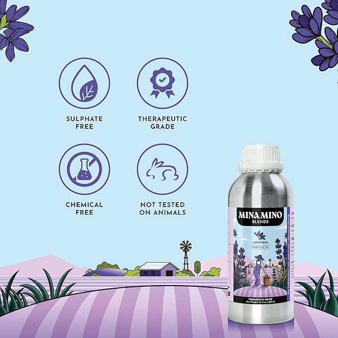 16 fl oz - Lavender Essential Oil (100% Pure & Natural) Large Aluminum Bottle for Aromatherapy, Diffuser, Candle & Soap Making - Minamino Blends