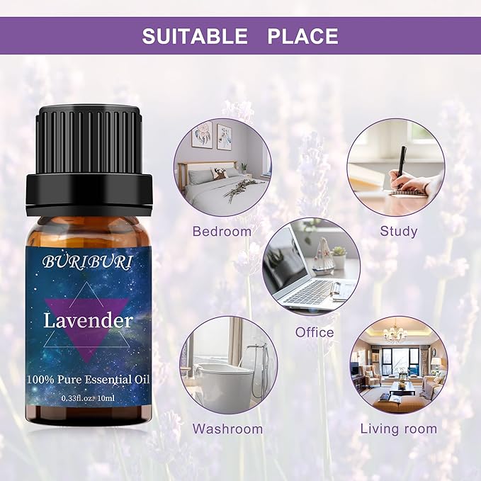 BURIBURI Lavender Essential Oil for Diffuser, Skin, Soap & Candle Making, 100% Pure Undiluted Natural Organic Lavender Aromatherapy Oils 10ml