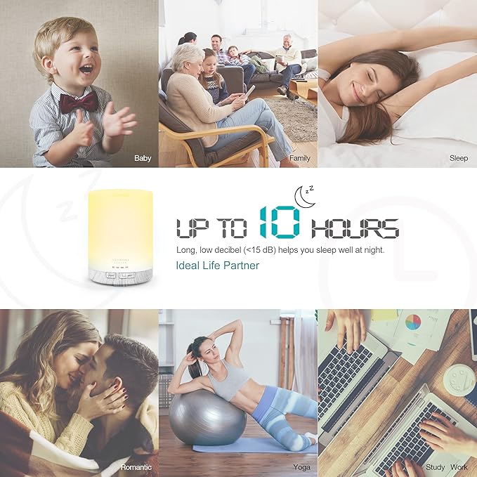 ASAKUKI 300ML Essential Oil Diffuser, Quiet 5-in-1 Premium Humidifier, Home Fragrance Aroma Diffuser with 7 LED Color Changing Light and Auto-Off Switch -White