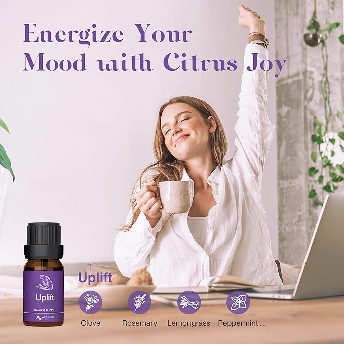 ASAKUKI Essential Oils for Diffuser – 6 Mood Essential Oil Blends (Breathe, Uplift, Sensual, Balance, Unwind, Rest) for Morning to Night Rituals, Home & Daily Use