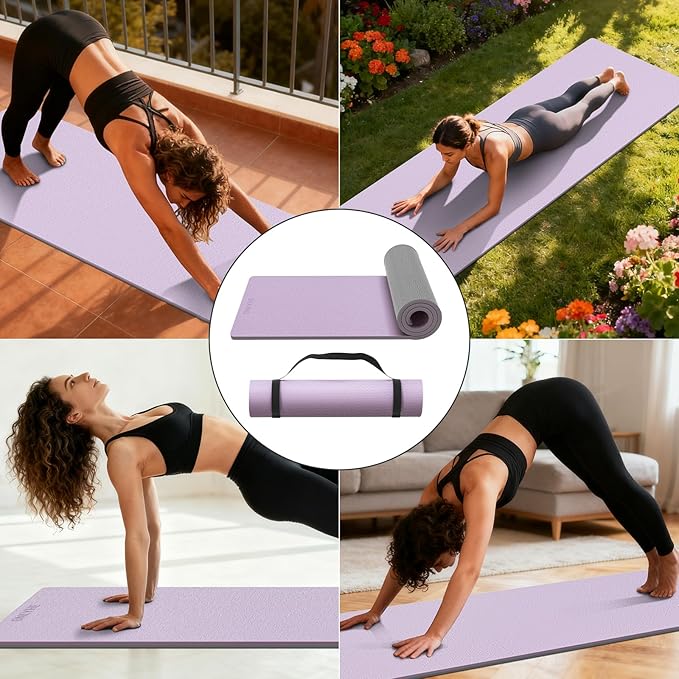 onlyhe Extra Thick 12mm TPE Exercise Yoga Mat with Strap, 1/2 Inch Non-slip Workout Mat for gymnastics, Pilates, Home, Workout, Gym Floor Fitness
