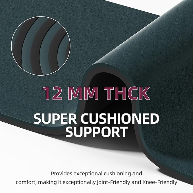 onlyhe Extra Thick 12mm TPE Exercise Yoga Mat with Strap, 1/2 Inch Non-slip Workout Mat for gymnastics, Pilates, Home, Workout, Gym Floor Fitness