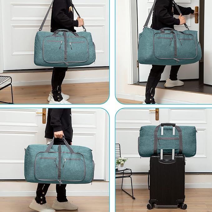 Vomgomfom 65L/85L/115L Foldable Travel Duffle Bag, Lightweight Checked Luggage with Shoe Compartment, Water-Resistant Weekender Overnight Bag for Men & Women