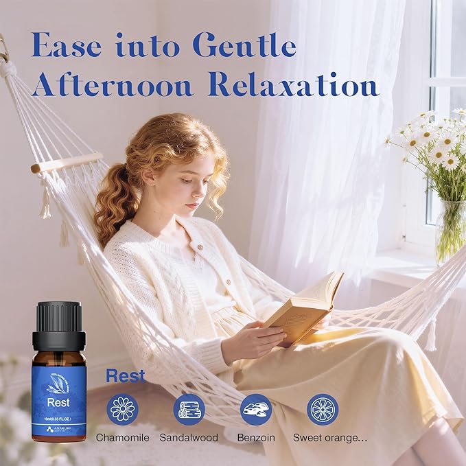ASAKUKI Essential Oils for Diffuser – 6 Mood Essential Oil Blends (Breathe, Uplift, Sensual, Balance, Unwind, Rest) for Morning to Night Rituals, Home & Daily Use