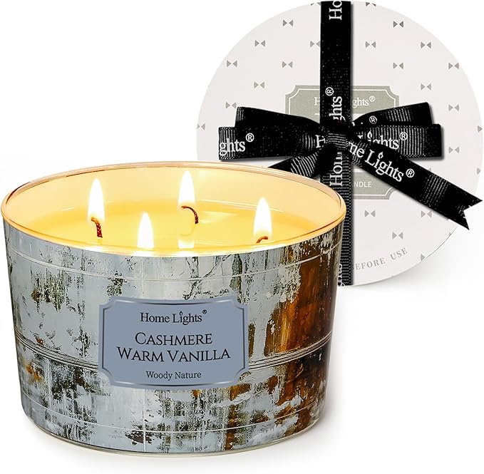 HomeLights Scented Candles for Women & Men, 18oz Candle Jars Aromatherapy 4-Wick Candle, Ideal for Industrial Chic Home Decor and Gifts, Cashmere Warm Vanilla