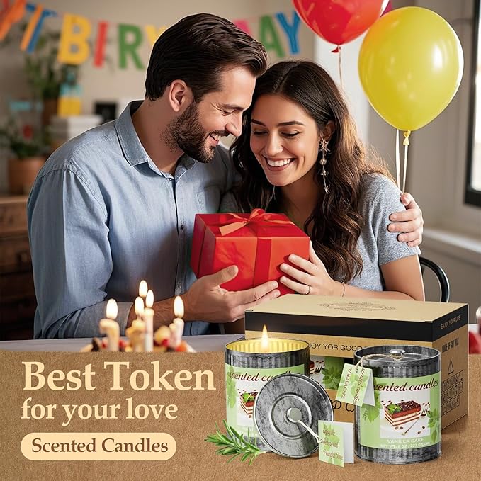 Vanilla Cake Soy Wax Scented Candles Set | 8% Essential Oil 2-Pack 454g 60H Burn Time | Smokeless Aromatherapy Jar Tin Candles for Relaxation, Sleep | Perfect Home Gift for Men/Women/Fathar's Day