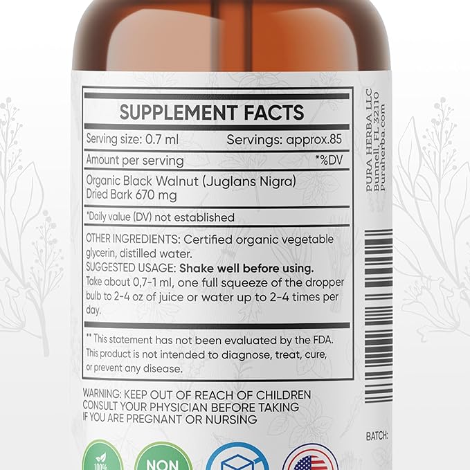 Black Walnut Hull Tincture – Natural Detox & Digestive Cleanse – Organic Black Walnut Extract Drops – Alcohol-Free, Sugar-Free, Vegan Herbal Supplement for Gut & Immune Support