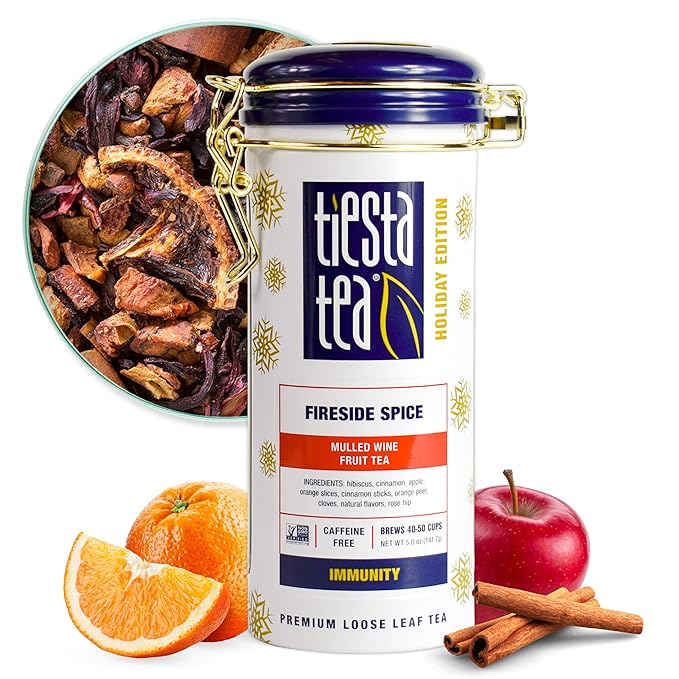 Tiesta Tea - Fireside Spice, Loose Leaf, Mulled Wine Herbal Tea, Premium Non-Caffeinated Blend, Makes Hot or Iced & Brews Up to 50 Cups, 5oz Refillable Tin