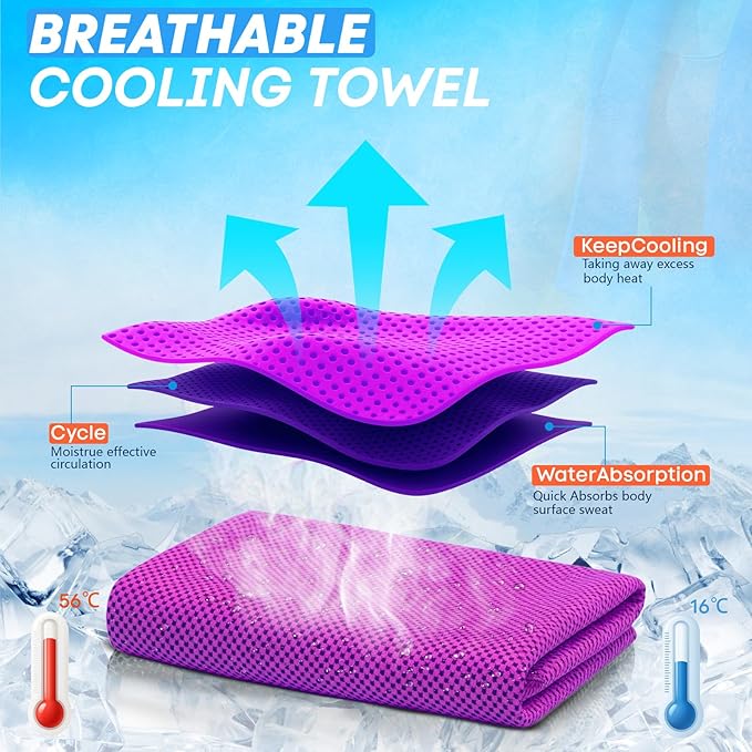 UZIPIN 4 Pack Cooling Towels (40"x 12"), Soft Breathable Gym Towels, Outdoors Ice Towel for Neck and Face, Camp Essentials Microfiber Sweat Towels for Gym, Run, Yoga, Workout, Travel, Climb