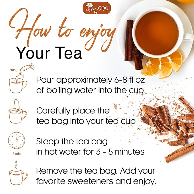 TOG999, Premium 25 Tea Bags - Special Cinnamon Tea, 100% Natural & Pure, Herbal Tea. Cinnamon Stick Herbal Spice