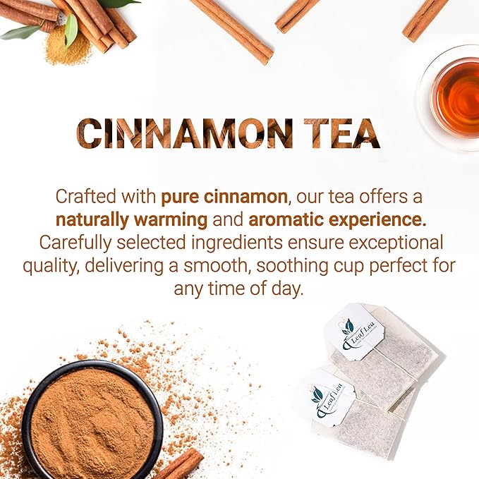 LeafLea 120 Cinnamon Tea Bags, Premium Herbal Tea with Ground Cinnamon Sticks, Spiced and Soothing Flavor for Relaxation, Caffeine-Free, Sugar-Free, Non-GMO, Vegan