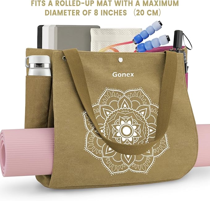 Gonex Yoga Mat Bag, Yoga Gym Bag Tote Bag with Multi Pockets For Women Men, Canvas Yoga Mat Carrier Take in Out Mat Easily For Pilates Travel Workout Office
