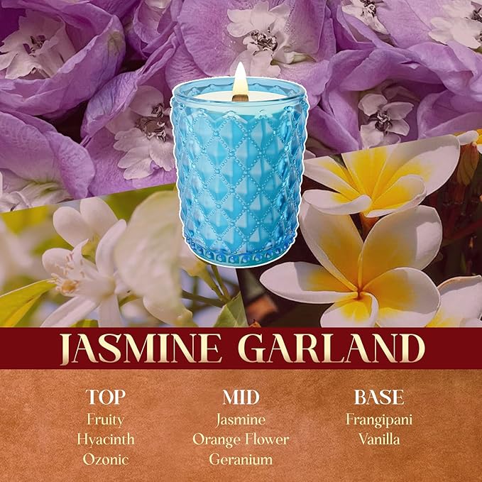 M&SENSE Jasmine Garland Scented Candle | 16.6oz, 100-Hour Burn | Natural Non-Toxic Soy Wax | Long-Lasting for Mood Healing and Gifting |for Bathroom, Kitchen, Office