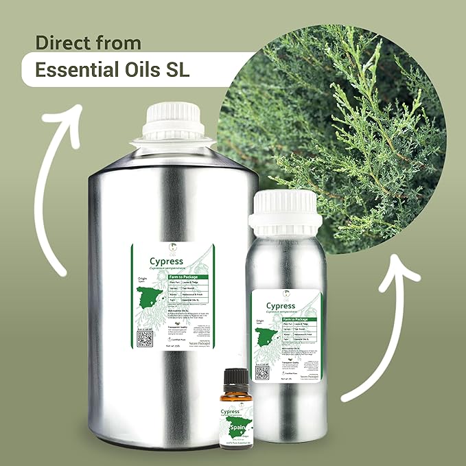 Cypress Essential Oil - Direct from Essential Oils SL in Mediterranean Spain - Aceite de Ciprés for Diffuser, 100% Pure Therapeutic Grade - Aromatheraphy, Skincare (2lbs)
