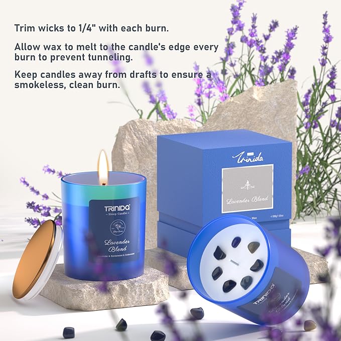 TRINIDa Aromatherapy Candle – Soy Candles with Crystal for Men, Natural Soy Wax Candles with Lavender & Sandalwood & Cedarwood Essential Oil, Long-Lasting, Relaxation Gift Candles for Home