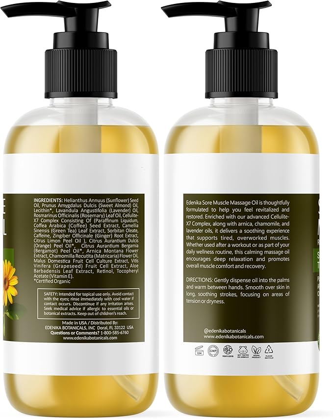 Maximum Strength Sore Muscle Massage Oil for Massage Therapy with Pure Arnica, Deep Muscle Tension Relief & Joint Comfort Rub, Enhancing Circulation & Warming, 2-Pack