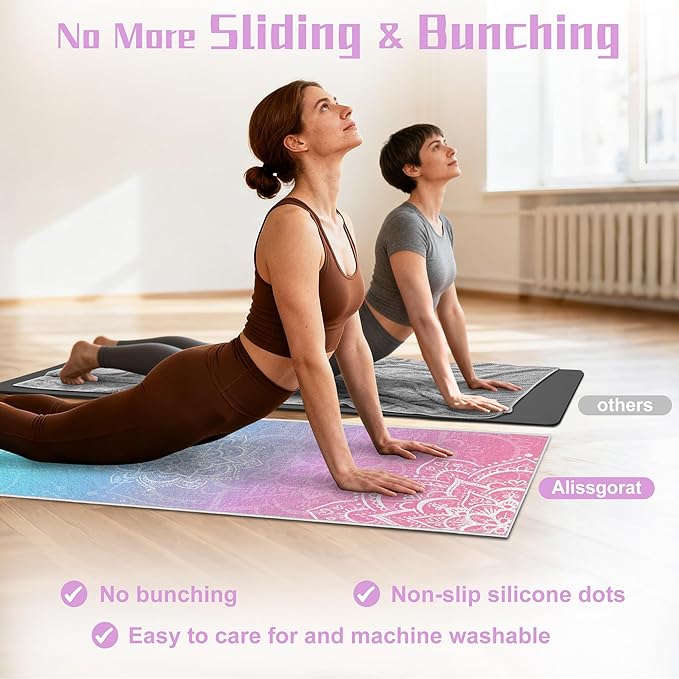 alissgorat Yoga Towel,Absorbent Yoga Mat Towel for Hot Yoga Non Slip,Stylish Prints,Ideal for Workouts,Hot Yoga,Bikram,Pilates Equipment,72 x 27 in,Gradient Mandala