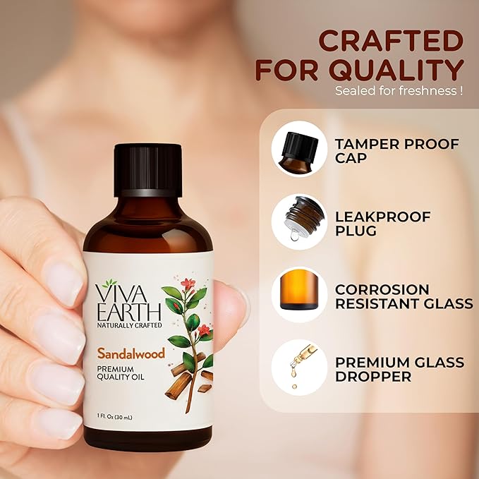 Sandalwood Essential Oil – Premium Quality Oil and Natural Woody Aroma for Diffusers, Massage, DIY Aromatic Blends, Soap & Candle Making – with Dropper, 1 Fl Oz