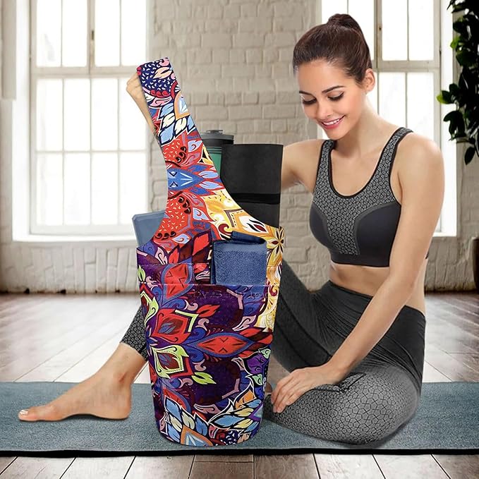 saniwu Yoga Mat Bag Carrier for Women with Side Large Pocket Durable Linen Workout Gym Travel Storage Pilates Mats