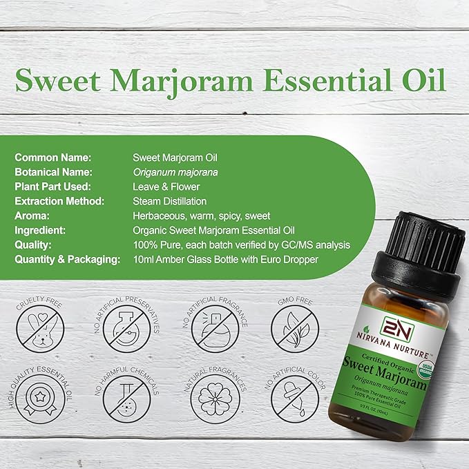 Sweet Marjoram Essential Oil USDA Certified Organic, 100% Pure Natural Premium Grade, Undiluted
