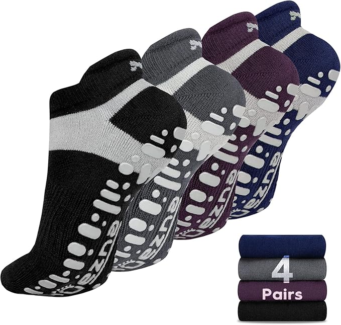 Muezna Non Slip Yoga Socks for Women, Anti-Skid Pilates, Barre, Hospital Socks with Grips, Size 5-10