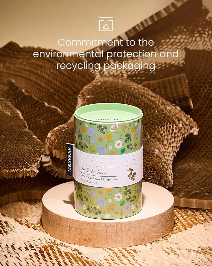 M&SENSE Herbs Vines Scented Candle, Medium Jar Candle 11.3oz Natural Soy Wax for Home Scented, Floral Candles Gift for Spring Holiday, Up to 70 Hours Burning Long-Lasting Fragrance