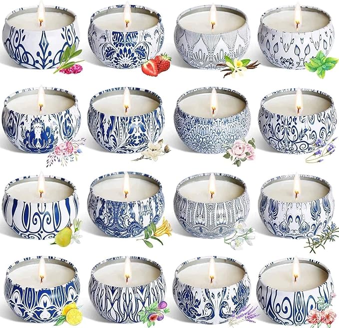 Scented Candles Gifts Set 16 Pack Soy Wax Travel Tin Jar Candles for Home 2.5 OZ for Mom for Christmas, Birthday, Thanksgiving, Mother's Day