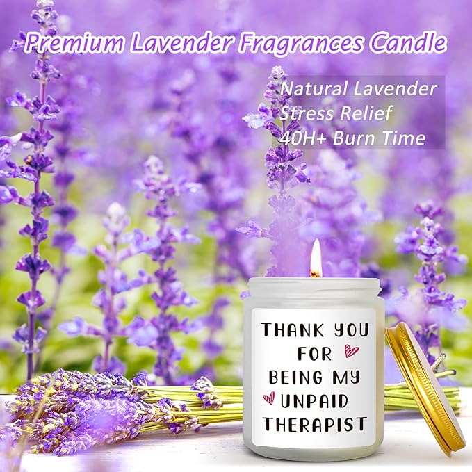 Thank You for Being My unpaid Therapist Lavender Candles for Friends, Christmas and Birthday Gifts, Thank You Gifts for Women, Nurses, Besties, Moms, Sisters - 7 oz