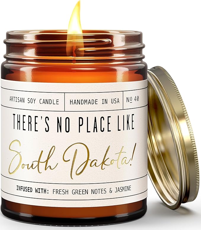 South Dakota Gifts, South Dakota Decor for Home - 'There's No Place Like South Dakota Candle, w/Greenery, Flowers & Jasmine I South Dakota Souvenirs State Gifts I 9oz Jar, 50Hr Burn, USA Made