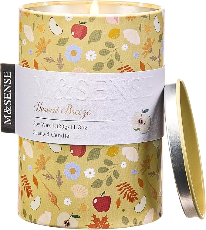 M&SENSE Harvest Breeze Scented Candle, Medium Jar Candle 11.3oz Natural Soy Wax for Home Scented, Floral Candles Gift for Spring Holiday, Up to 70 Hours Burning Long-Lasting Fragrance