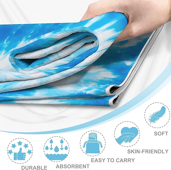 alissgorat Yoga Mat Towel,Hot Yoga Towel High-Definition Pattern,Machine Washable with Ultra-Absorbent Yoga Towels for Hot Yoga Non Slip for Fitness,Exercise,Pilates,72 x 27 in,Blue & White