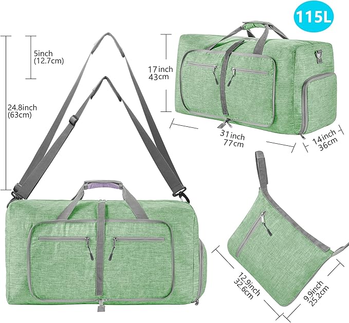 Vomgomfom 65L/85L/115L Foldable Travel Duffle Bag, Lightweight Checked Luggage with Shoe Compartment, Water-Resistant Weekender Overnight Bag for Men & Women