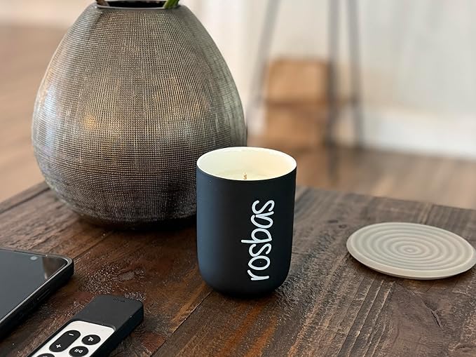 Rosbas Candle, Lavender Scented, Natural Soy Wax, Black Ceramic Jar, 8 oz, Cotton Wick, Gift Box, Long Burn Time, Home, Non-Toxic, Handmade in The USA