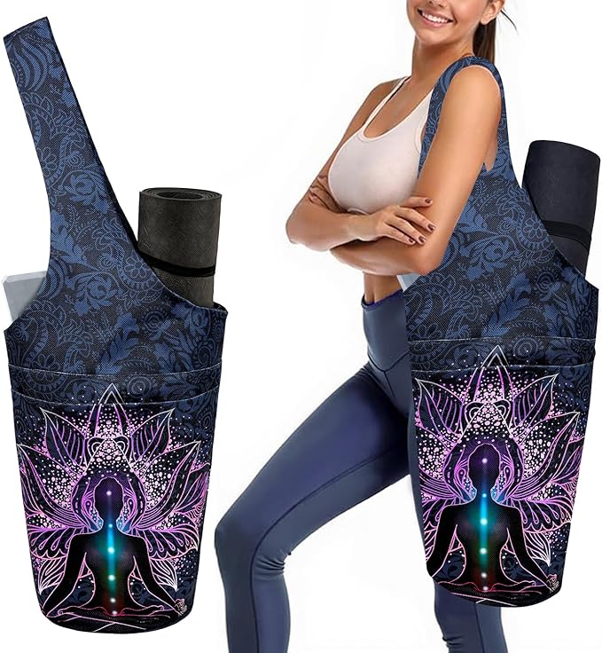 saniwu Yoga Mat Bag Carrier for Women with Side Large Pocket Durable Linen Workout Gym Travel Storage Pilates Mats