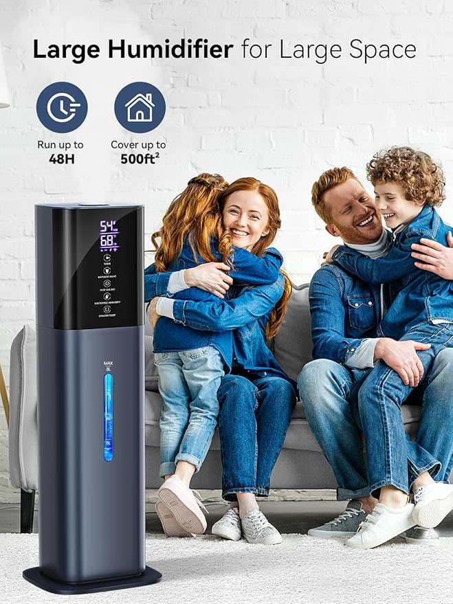 Humidifiers for Bedroom, 2.11Gal 8L Quiet Humidifiers for Large Room with Timer, 360°Nozzle, 3 Speed Ultrasonic Cool Mist Humidifier with Humidistat for Baby, Customize humidity for Home Adults Plants