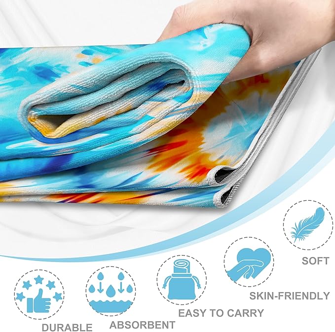 alissgorat Yoga Mat Towel,Hot Yoga Towel High-Definition Pattern,Machine Washable with Ultra-Absorbent Yoga Towels for Hot Yoga Non Slip for Fitness,Exercise,Pilates,72 x 27 in,Blue& Orange