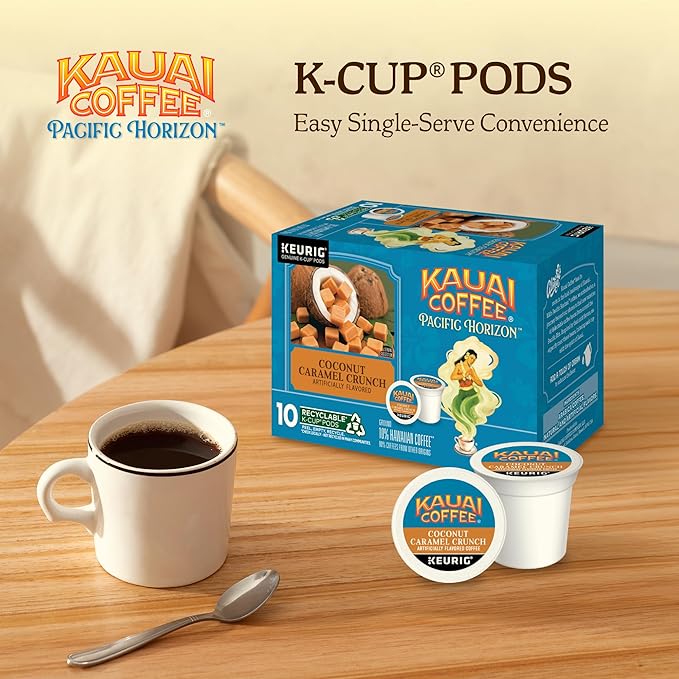 Kauai Coffee Coconut Caramel Crunch Flavor - Compatible with K-Cup Brewers, 10 CT (Pack of 6)