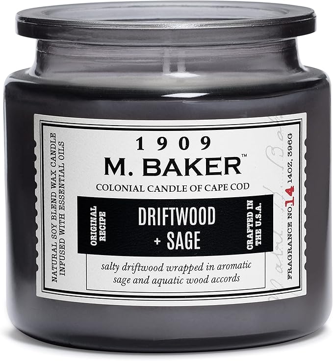 Colonial Candle Driftwood Sage Scented Jar Candle | 2-Wick Natural Soy Blend Wax Candle for Home | Relaxing Aromatherapy Candle Infused with Essential Oils | M. Baker Apothecary Glass Jar Candle