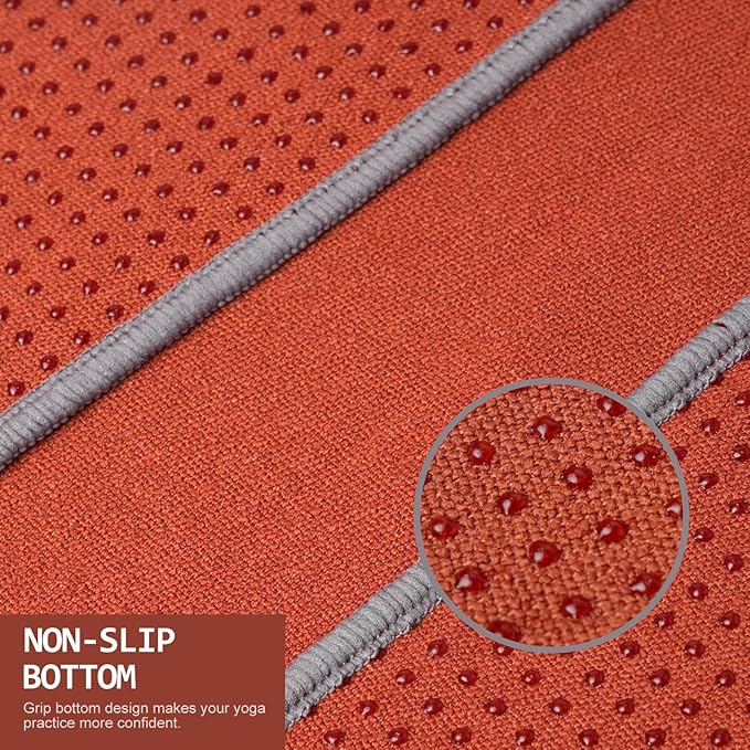 Eunzel Yoga Towel,Hot Yoga Mat Towel with Grip Dots Sweat Absorbent Non-Slip for Hot Yoga, Pilates and Workout 24" x72", Sedona Red