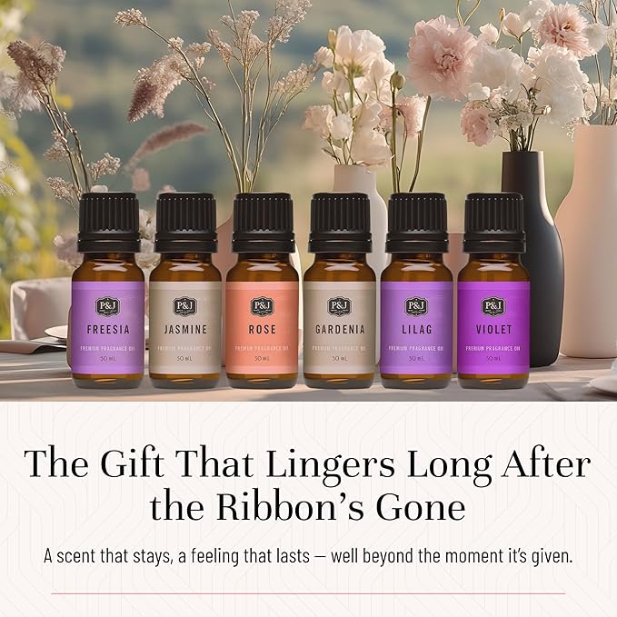 P&J Trading Fragrance Oil Floral Set | Violet, Jasmine, Rose, Lilac, Freesia, and Gardenia Candle Scents for Candle Making, Freshie Scents, Soap Making Supplies, Diffuser Oil Scents