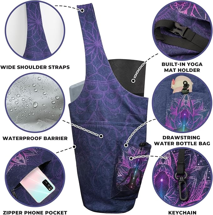 saniwu Yoga Mat Bag Carrier for Women Workout Large Waterproof with Zipper Pocket, Keychain and Wide Shoulder Straps
