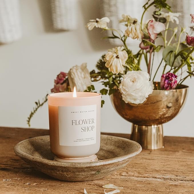 Sweet Water Decor Rose Candle - Jasmine with Pink Peppermint Scent - Rose Scented Candles 100% Cotton Wick - Bergamot with 70 Hours Burn Time - Scented Candle for Home - Flower Shop 15oz