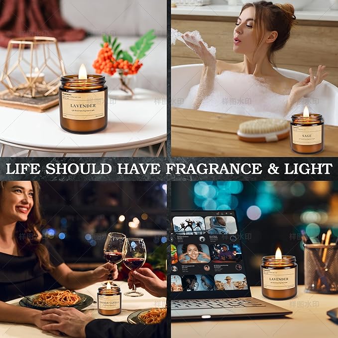 9 Pack Soy Candles for Home Scented |（Vanilla/Amber/French Vanilla） Long-Lasting 270 Hours, Natural Scented Candles Gift for Women & Men, Birthday, Mother’s Day, Christmas, Thanksgiving