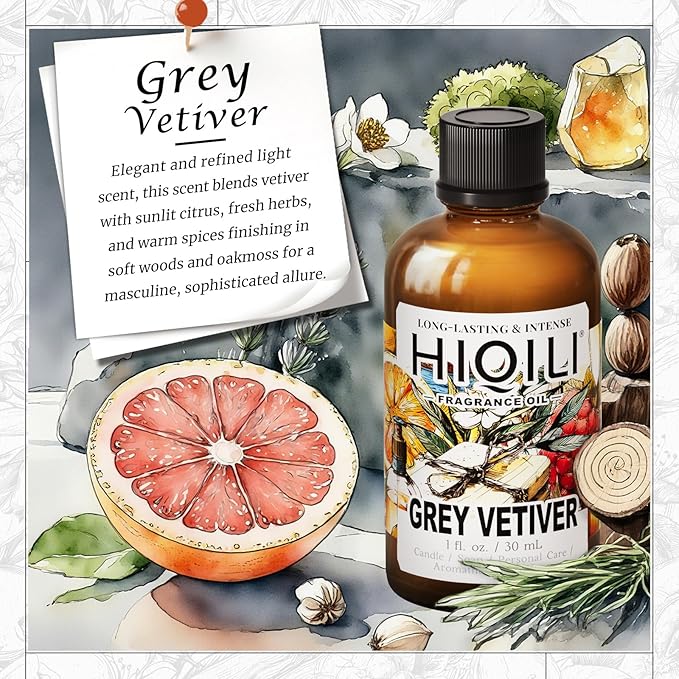 HIQILI Grey Vetiver Fragrance Oil - Perfect for DIY Candle, Soap & Air Freshening Spray Making, and Home Essential Oil Diffuser - 1 Fl Oz