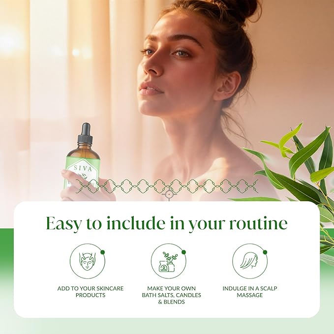 Siva Eucalyptus Essential Oil - 4 Fl Oz – 100% Natural Eucalyptus Oil - for Diffuser, Face, Skin Care, Aromatherapy, Hair Care, Scalp and Body Massage - with Dropper