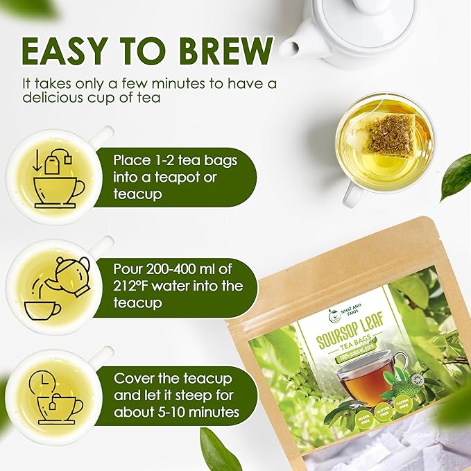 NHAT ANH FARM - Premium Soursop Leaves Tea Bags - Dried Soursop Graviola Leaves 40 Teabags, 2.5g/bag - Sugar/Caffeine/Gluten Free. Support Healthy Skin & Sleep