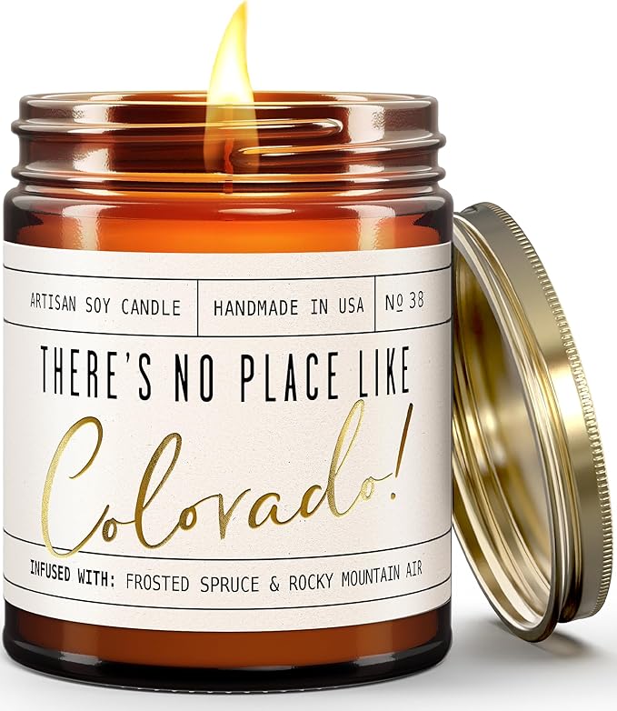 Colorado Gifts, Colorado Decor for Home - 'There's No Place Like Colorado Candle, w/Frosted Spruce & Rocky Mountain Air I Colorado Souvenirs I Colorado State Gifts I 9oz Jar, 50Hr Burn, USA Made