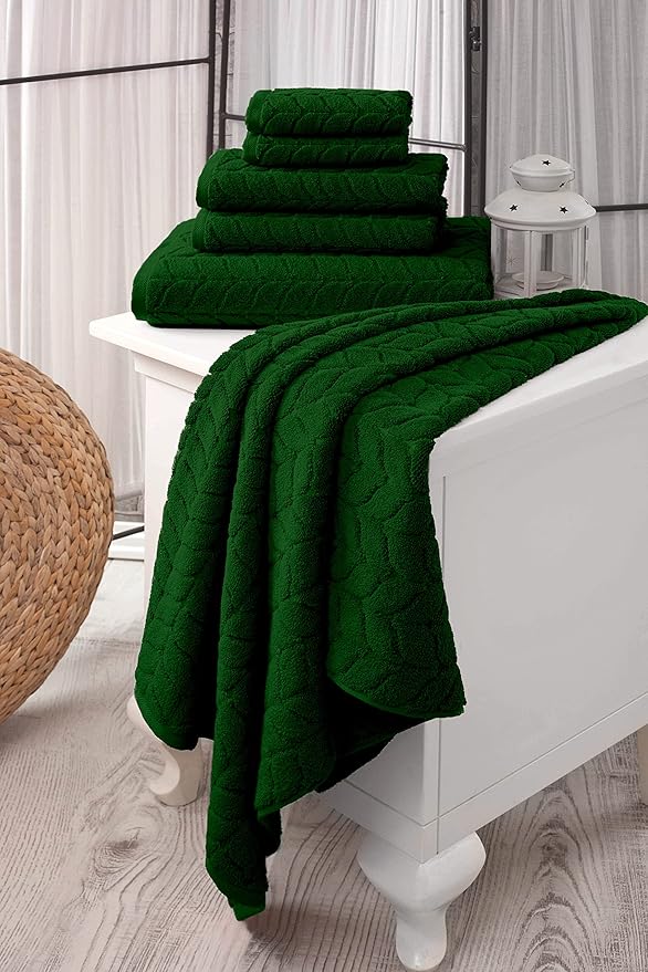 BAGNO MILANO Turkish Bath Towels, Soft Plush Jacquard Luxury Bath Towels, Quick Dry Towel Set (Royal Green, 4 Pcs Hand Towel Set)