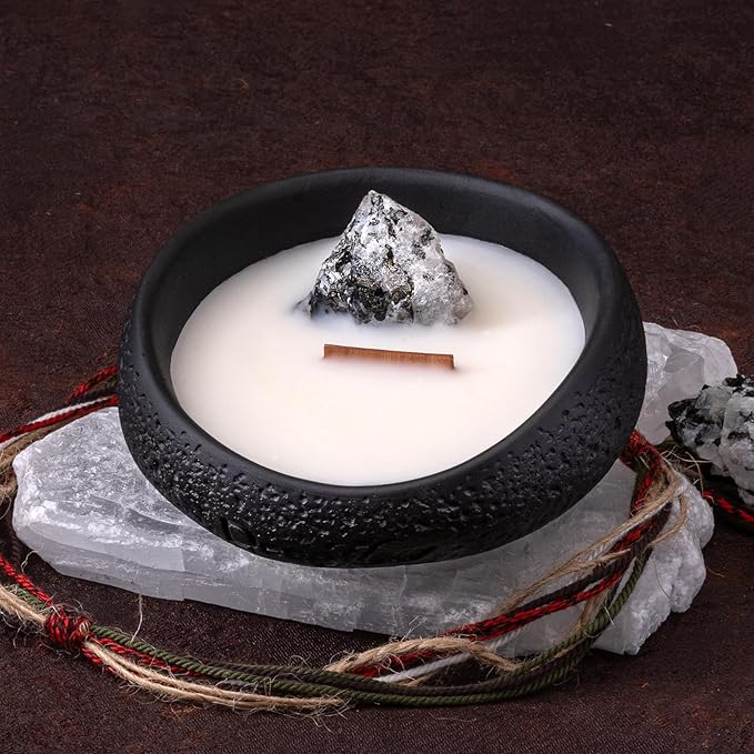 Simple Deluxe Aromatherapy Candle Lavender & Sandalwood with Moonstone Crystal & Wood Wick | 2.5 oz Soy Wax Candle with Ritual Paper and Cinnabar | Scented Candle for Balances Emotions, Meditation