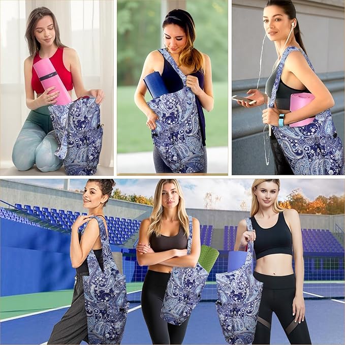 saniwu Yoga Mat Bag Carrier for Women Workout Large Waterproof with Zipper Pocket, Keychain and Wide Shoulder Straps